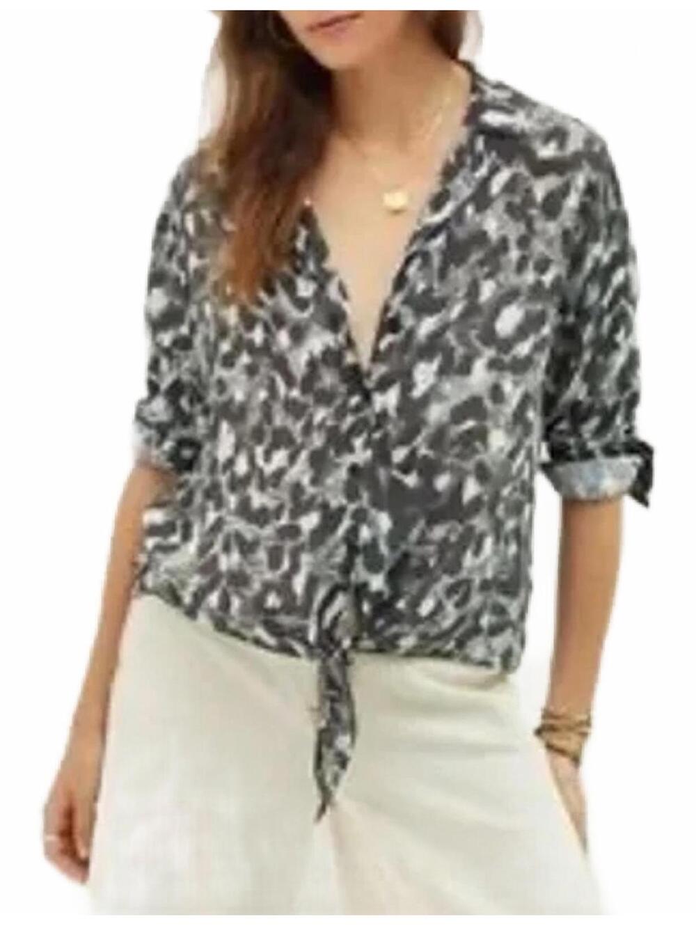 CLOTH & STONE X ANTHROPOLOGIE Leopard Blouse | Boho Chic, Safari Top | US Large